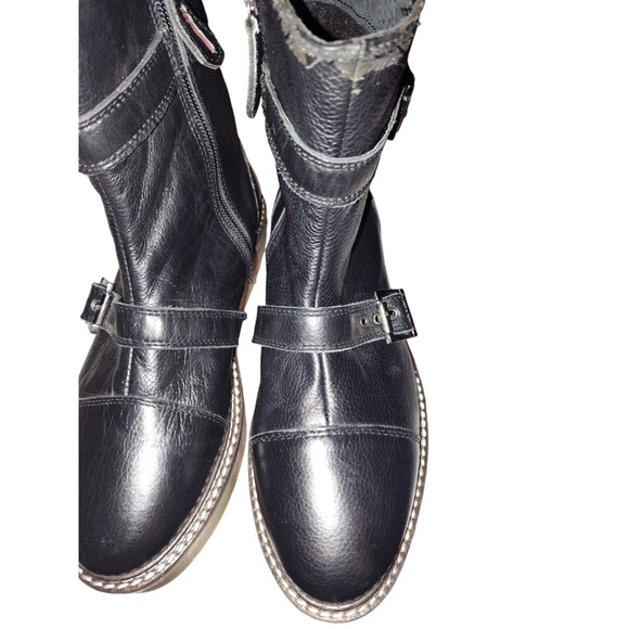 Gioseppo Black Leather Platform Moto Ankle Boots Size 37 - Picture 4 of 12